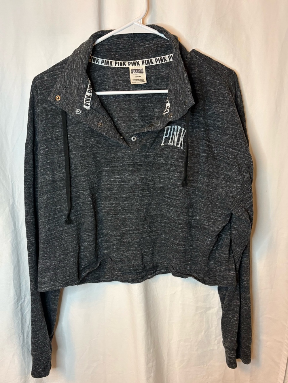 Victoria's Secret PINK Charcoal Heather Cropped Pullover Hoodie